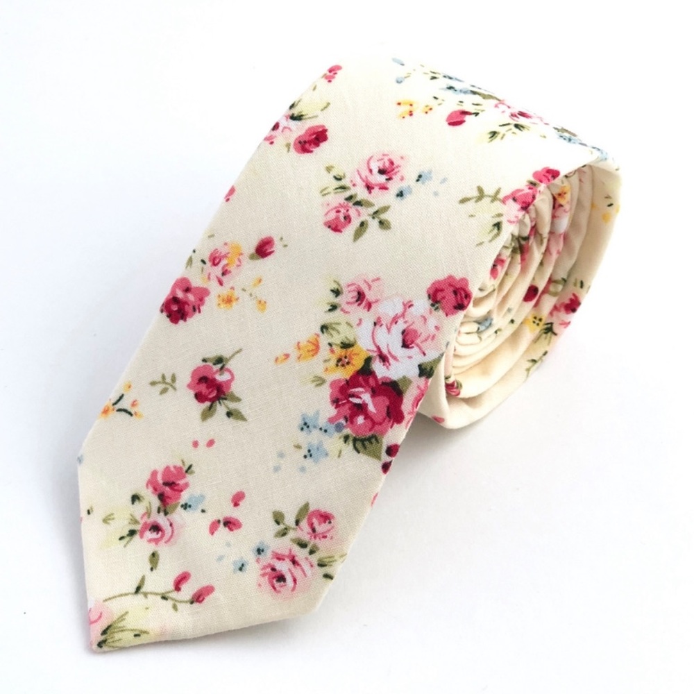 Men’s Cream Country Floral Slim Necktie